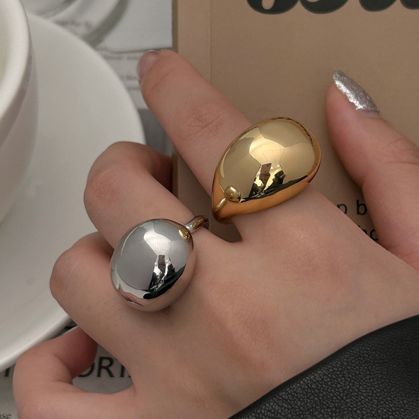 Fashion Thick Chunky Spherical Ring Exaggerated Gold Silver Color Open Water Drop Glossy Finger Ring Woman Luxury Jewelry