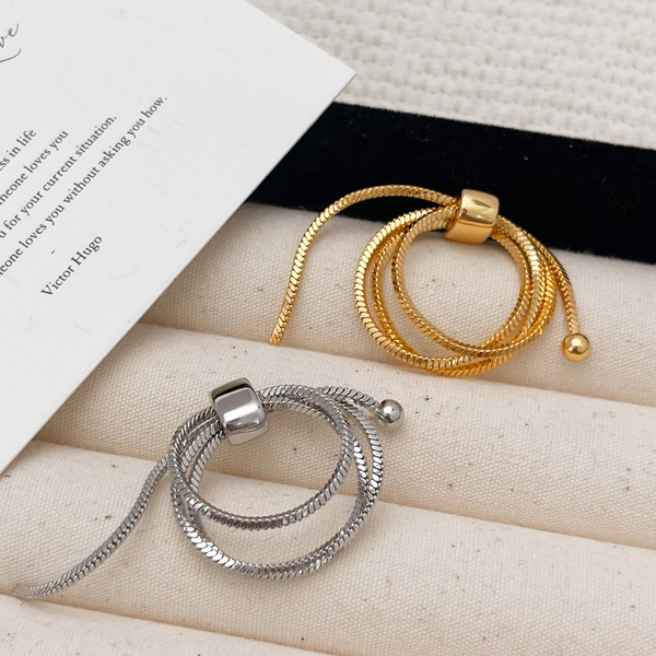 Multi Layered Round Snake Chain Ring Rectangle Soft Hollow Adjustable Rings for Women Trendy Minimalist Fashion Jewelry