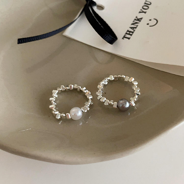 New Arrival Broken Silver Plated Metal Pearl Ring Niche Retro Personality Simple Silver Rings