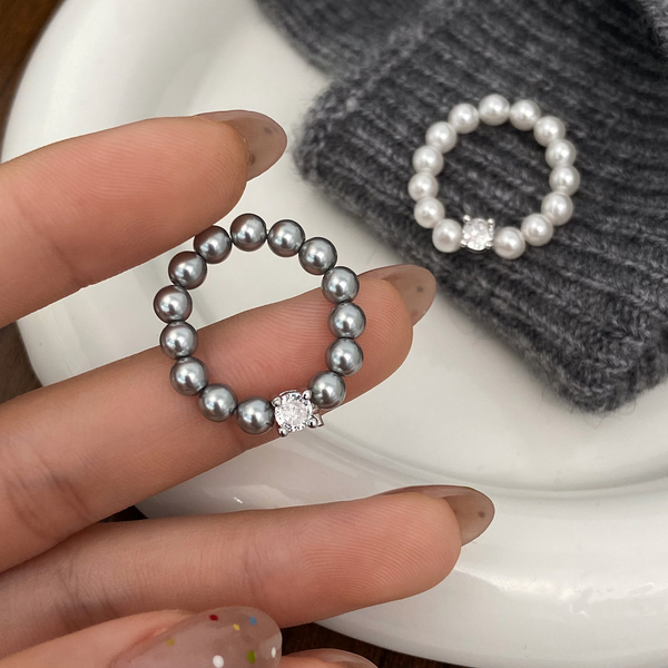 Fashionable Sweet Niche Design Light Luxury High-end Pearl Elastic Ring Women's Jewelry