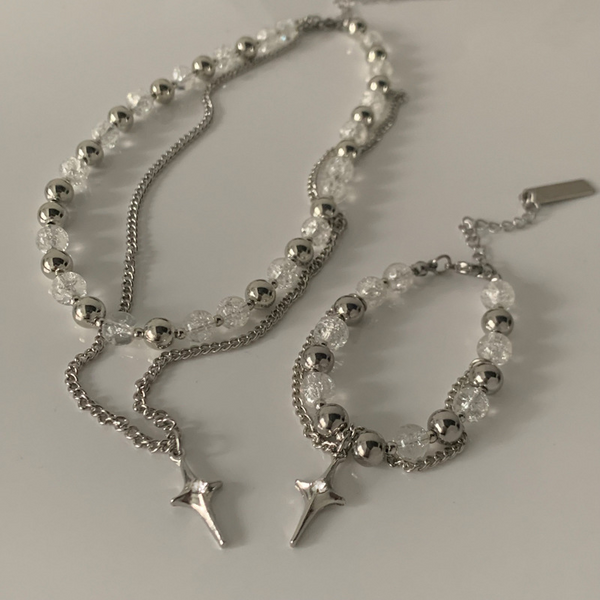 Ins Starry Cross Splicing Ice Crack Bead Niche Design Stainless Steel Bracelet Women's and Men's Jewelry