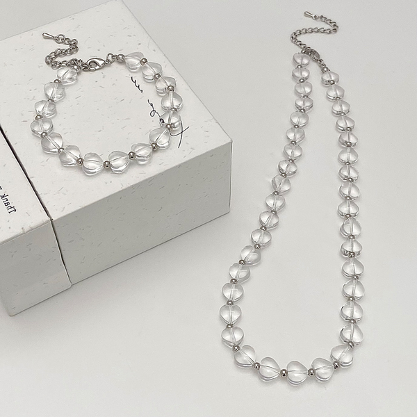 Heart Necklace Crystal Beaded Chain Dainty  Elegant  Jewelry for Women