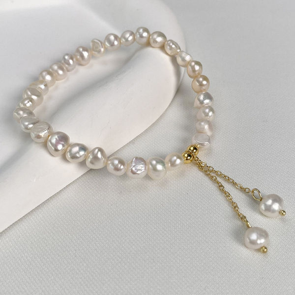 Elegant Natural Freshwater Pearl Bead Bracelet 18K Gold-plated Luxury Bracelet for Women