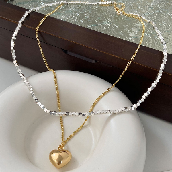Double Layers Heart Shape Irregular Beads and Pearl Chain with 18K Gold Plated