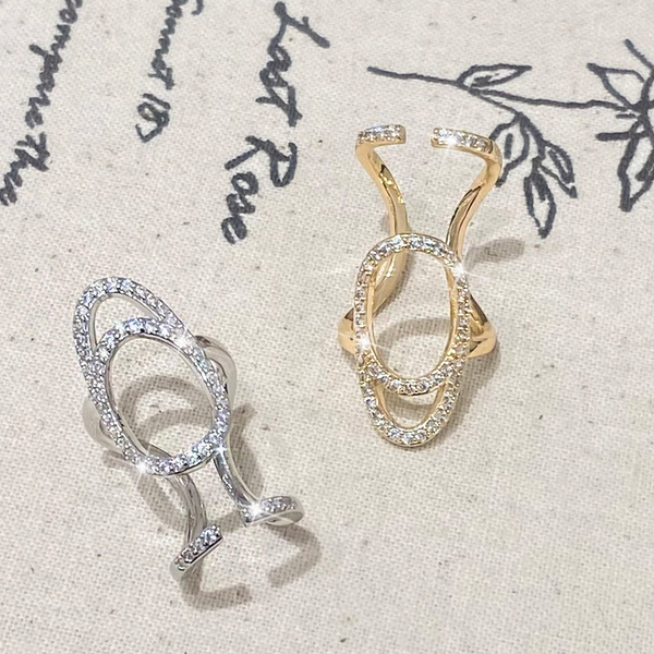 Classic Gold Plated Zircon Insert Geometric Luxury Hollowed Cuff Rings