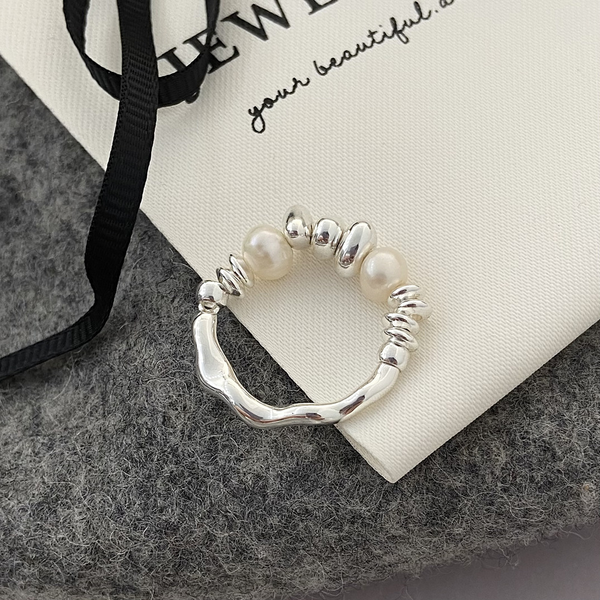 Silver Plated High Quality Chic Irregular Freshwater Pearl Beaded Finger Rings