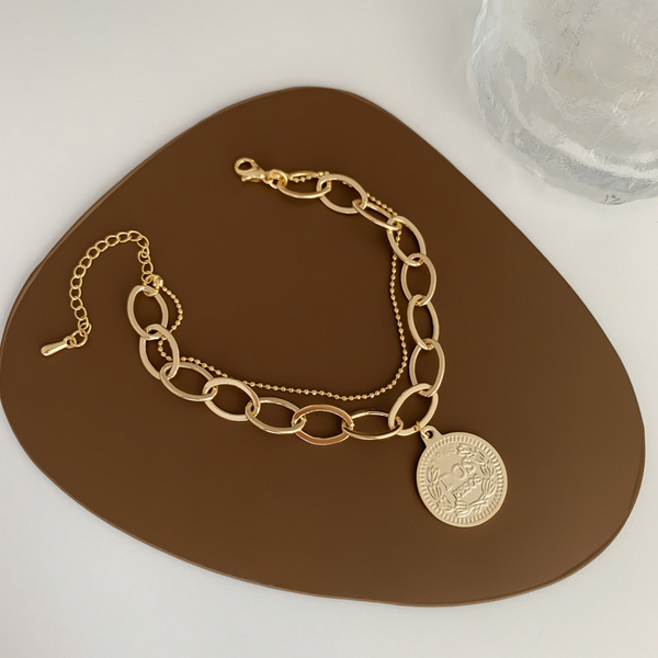 Fashion Style 18k Gold Plated New Arrival Big Coin Charm Thick Chain Link Bracelet for Women