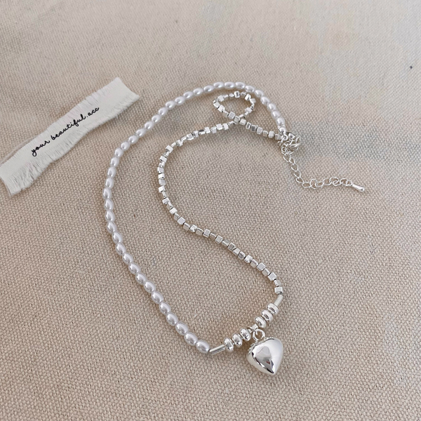 Natural Freshwater Pearl Necklace Half Pearl Half Chain Silver love Necklace Bracelets for Women