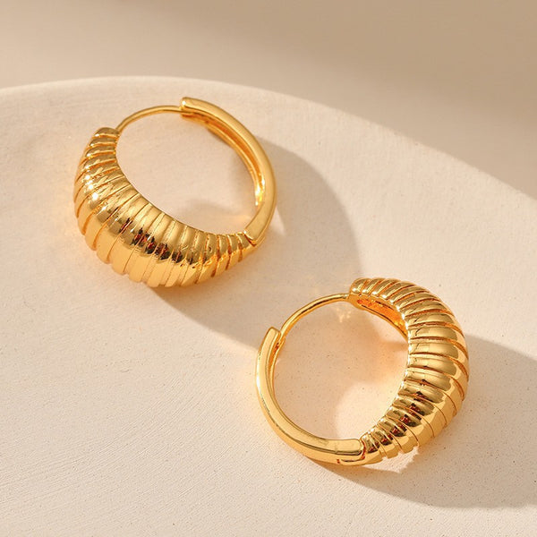 Retro Design Gold Dome Earrings Personalized Circular Earring Croissant Bread Roll Hoop Earrings