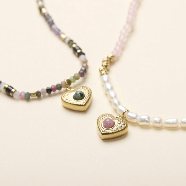 Natural Stone Heart Charm Necklace