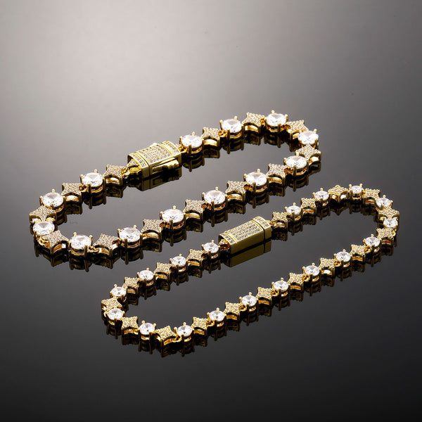 Diamond Zircon Tennis Chain Men Hip Hop Bracelet Necklace Trendy Brand Spring Buckle Anklet Wholesale