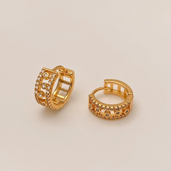 Fashion Jewelry Earrings Geometric Hollow Zircon Gold Plated Hoop Earrings for Women