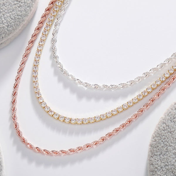 Hip-hop plain chain 3mm stainless steel twist color-preserving electroplating necklace