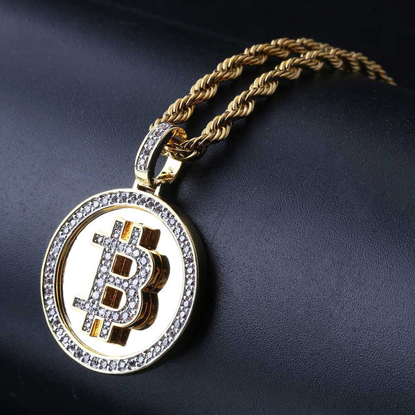 Bitcoin pendant gold plated micro inlaid zircon men's hip hop necklace
