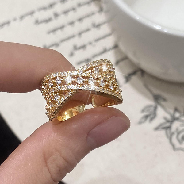 Light Luxury Zircon Cross Hollow Geometric Adjustable Opening Women's Rings
