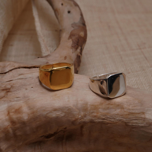 Vintage High Polished Metal square Simple Chunky Adjustable Rings